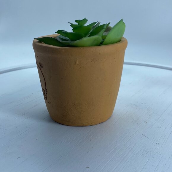 Handcrafted Terracotta Pig Planter With Artificial Succulent 3” - Picture 2 of 7